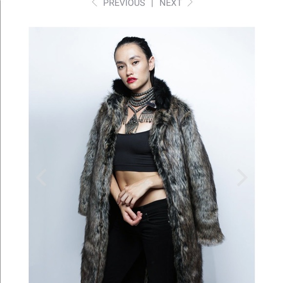 Spirit hood dire wolf calf length faux fur coat